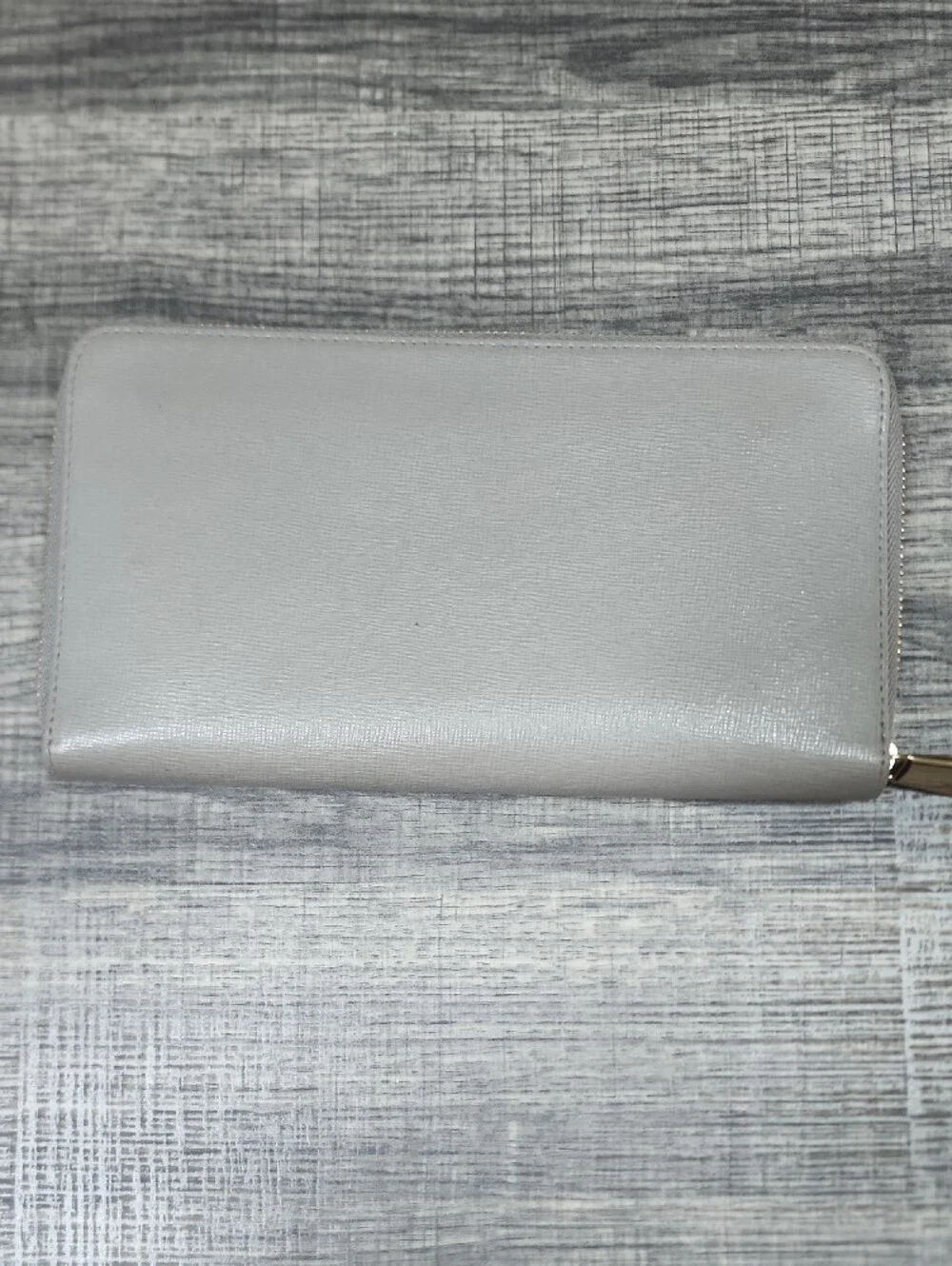Furla Saffiano Zip Wallet in Pale Gray with Gold Hardware